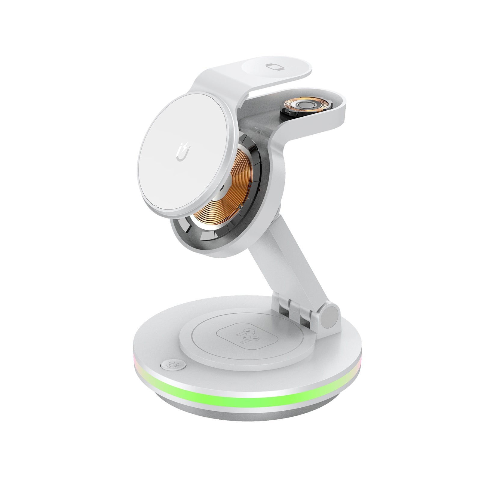 Foldable 4-in-1 Magnetic Wireless Charging Station with 7-Color Night Light for iPhone, Apple Watch & AirPods by Infinite Basics