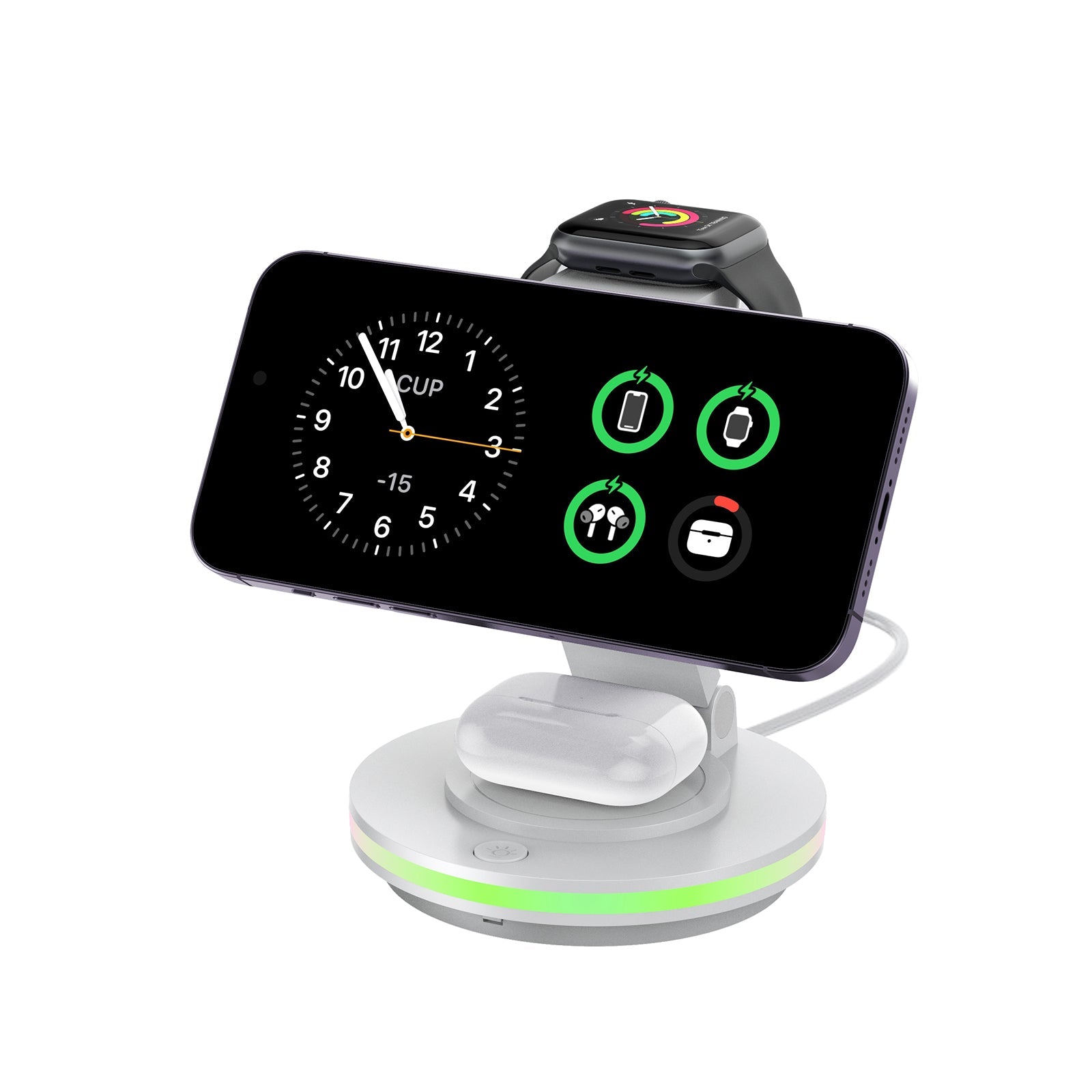 Foldable 4-in-1 Magnetic Wireless Charging Station with 7-Color Night Light for iPhone, Apple Watch & AirPods by Infinite Basics