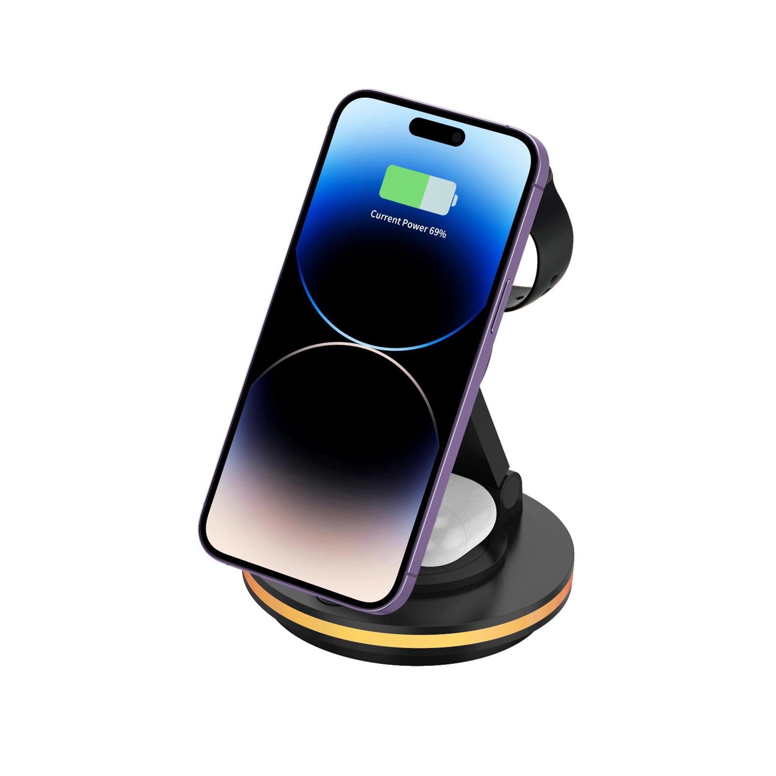 Foldable 4-in-1 Magnetic Wireless Charging Station with 7-Color Night Light for iPhone, Apple Watch & AirPods by Infinite Basics