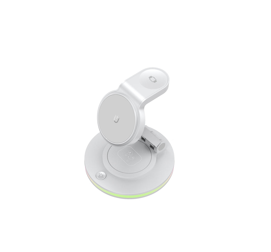 Foldable 4-in-1 Magnetic Wireless Charging Station with 7-Color Night Light for iPhone, Apple Watch & AirPods by Infinite Basics