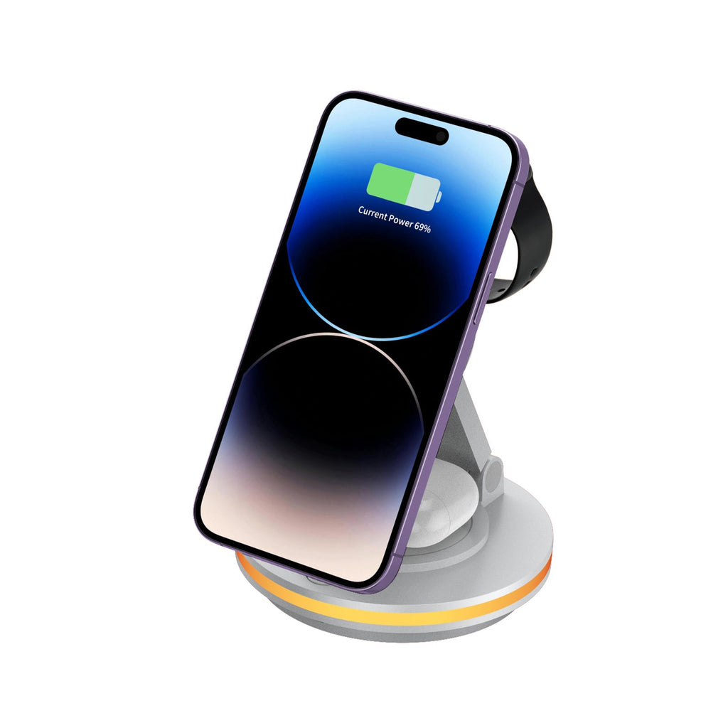 Foldable 4-in-1 Magnetic Wireless Charging Station with 7-Color Night Light for iPhone, Apple Watch & AirPods by Infinite Basics