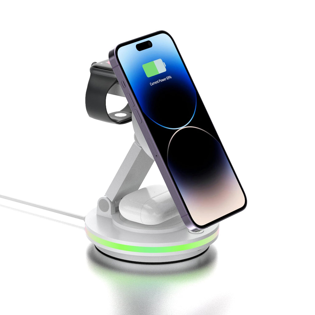 Foldable 4-in-1 Magnetic Wireless Charging Station with 7-Color Night Light for iPhone, Apple Watch & AirPods by Infinite Basics