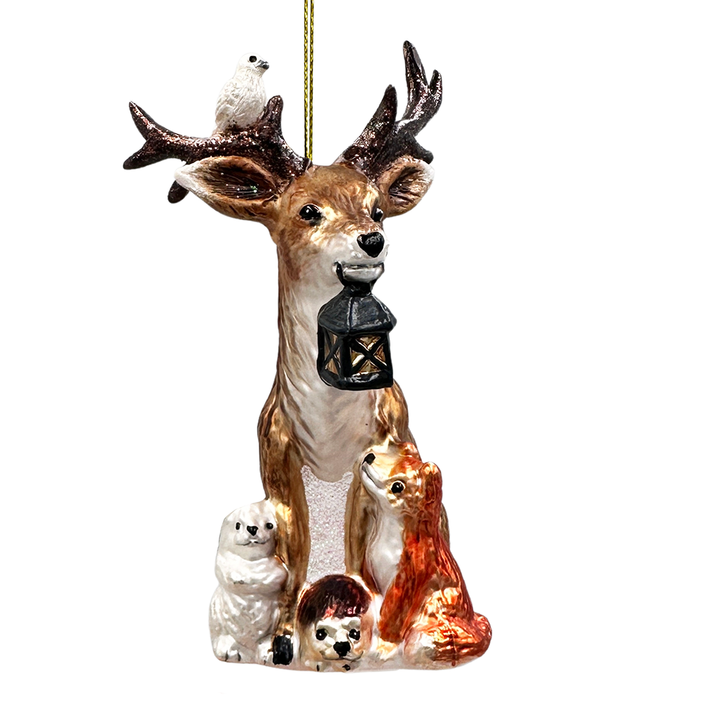Deer with Lantern Glass Christmas Ornament, Woodland Animal Tree Decor by OrnamentallyYou