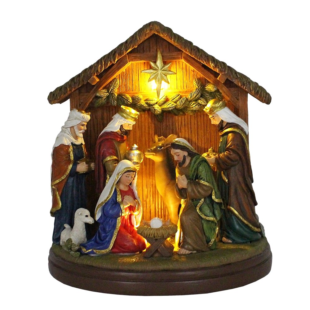 Radiant Nativity Scene Handcrafted Statue Figurine, 7" Birth of Jesus Christian Home Decoration Resin Statues OrnamentallyYou 