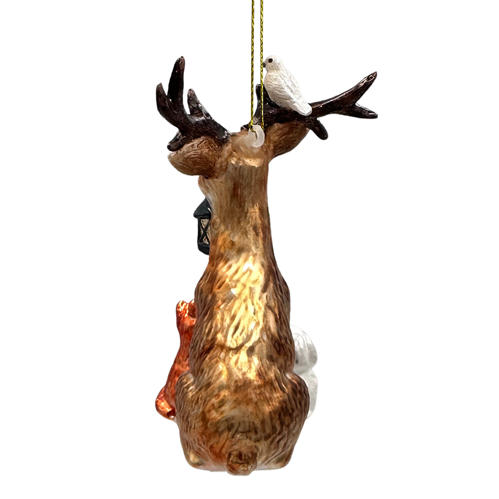 Deer with Lantern Glass Christmas Ornament, Woodland Animal Tree Decor by OrnamentallyYou