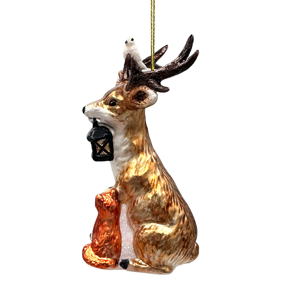 Deer with Lantern Glass Christmas Ornament, Woodland Animal Tree Decor by OrnamentallyYou