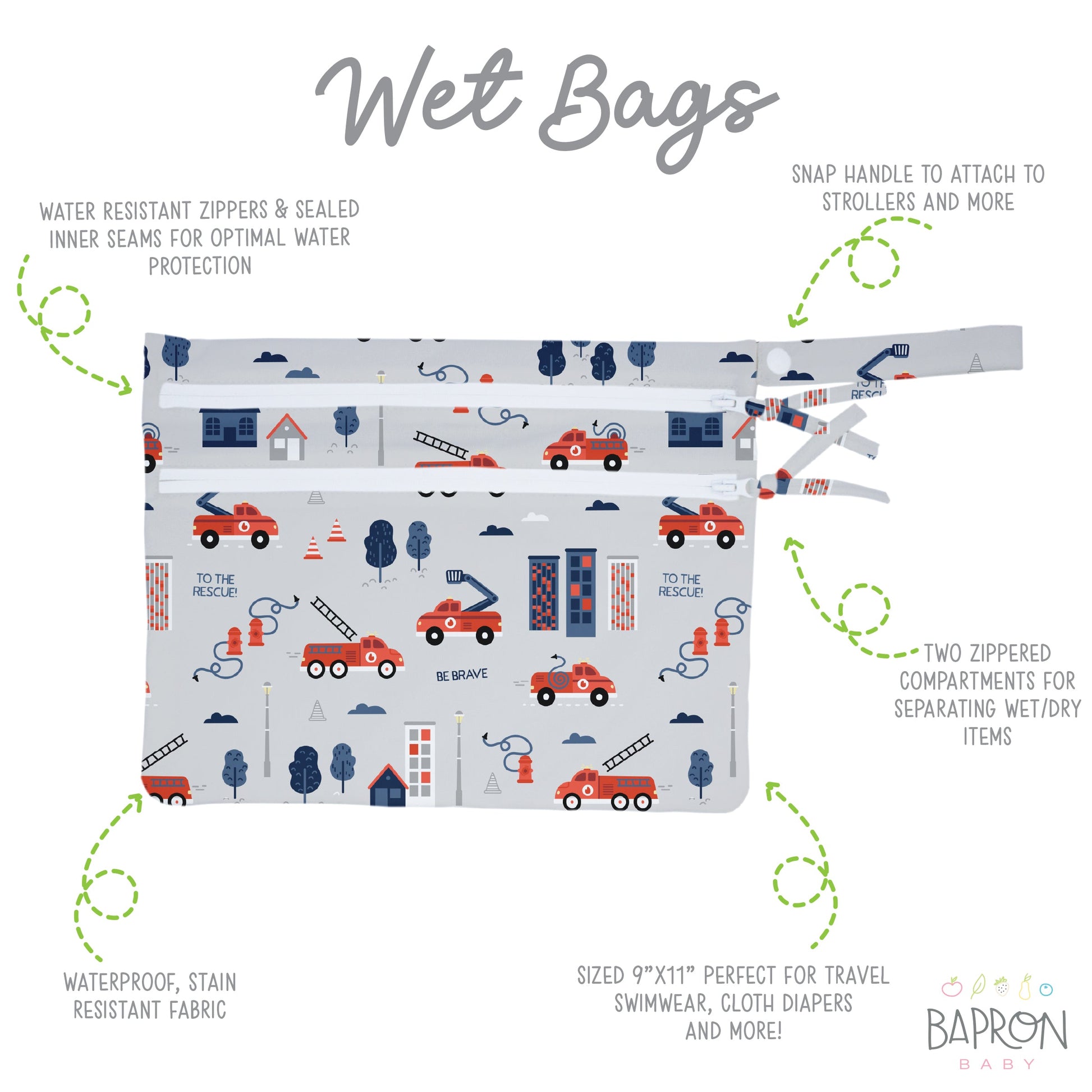 Be Brave - Firefighter - Waterproof Wet Bag (For mealtime, on-the-go, and more!) by BapronBaby