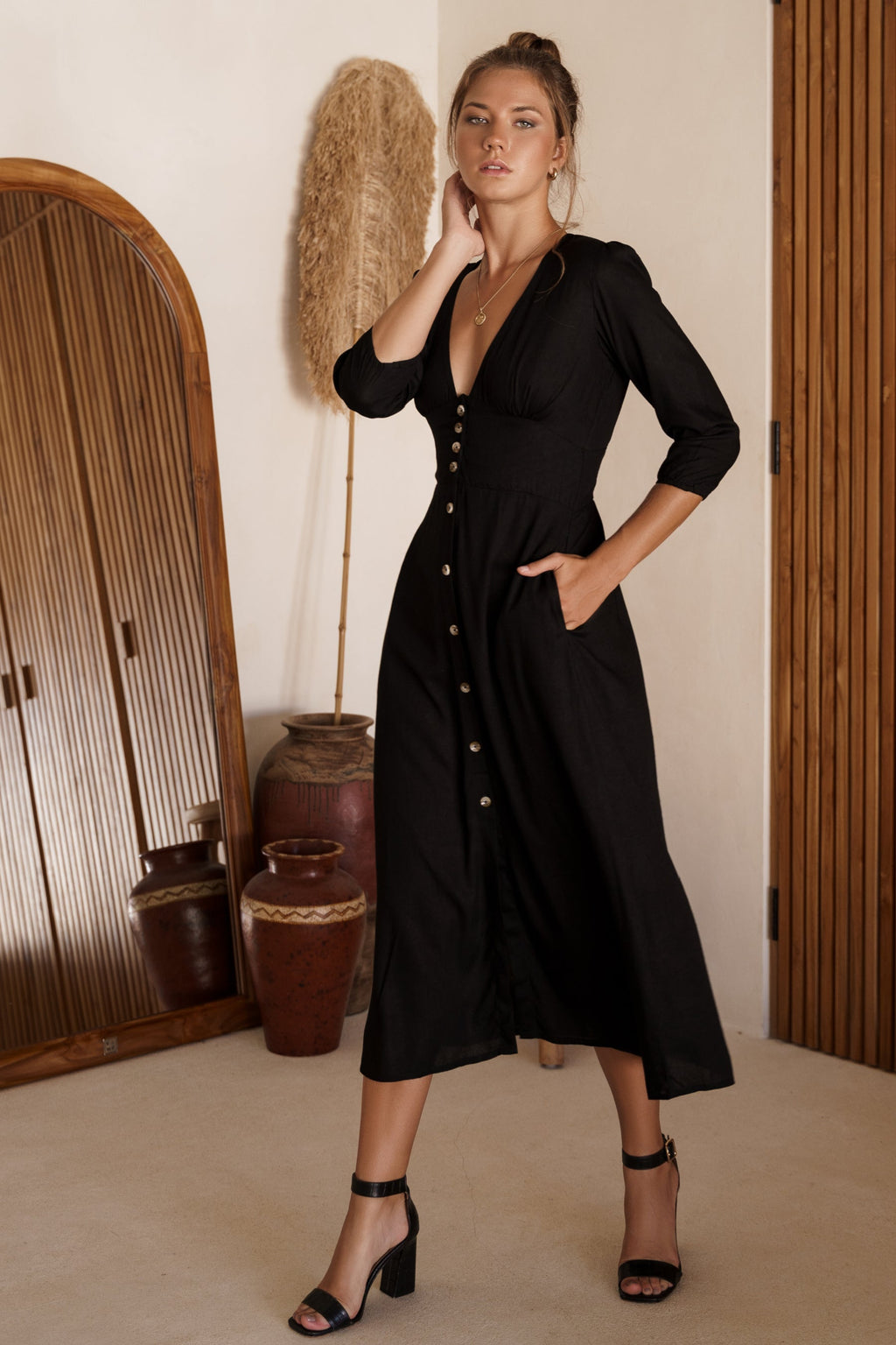 Whisper Light Button up Midi Dress by Bali ELF