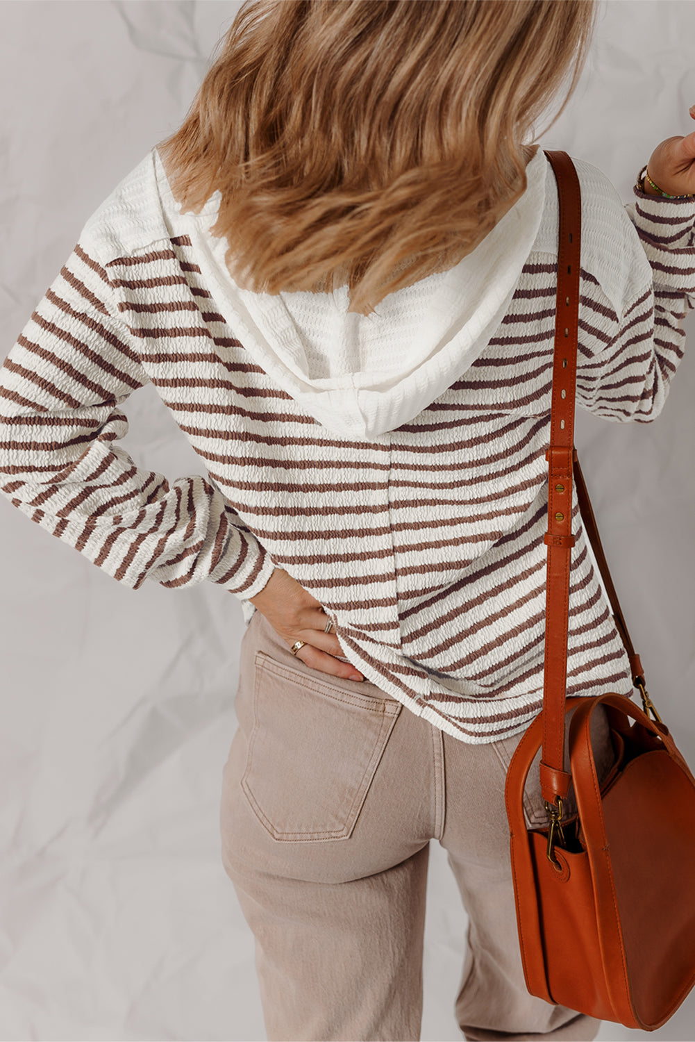 Ayla Stripe Textured Hooded Long Sleeve Top - Threaded Pear