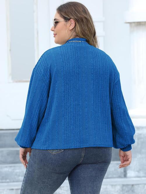Full Figured Size Mock Neck Long Sleeve Knit Top by VYSN