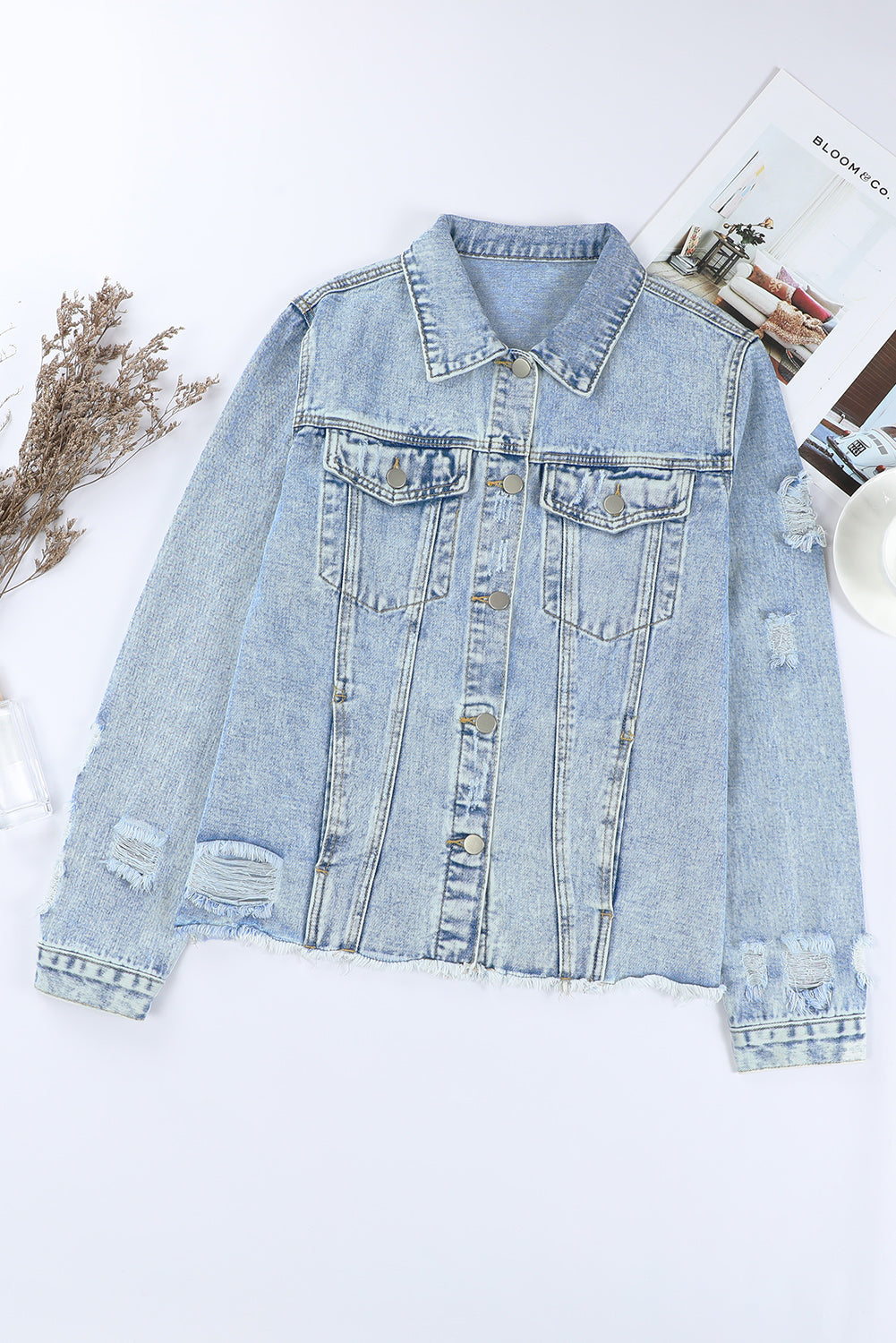 Sofibelle Distressed Raw Hem Jacket by Threaded Pear