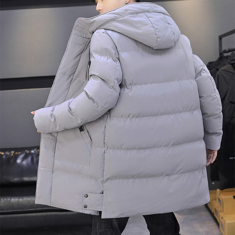 Long Hooded Jacket Men Winter Warm Windproof Coat Fashion Solid Color Clothes Outdoor by 510_Athletics LLC