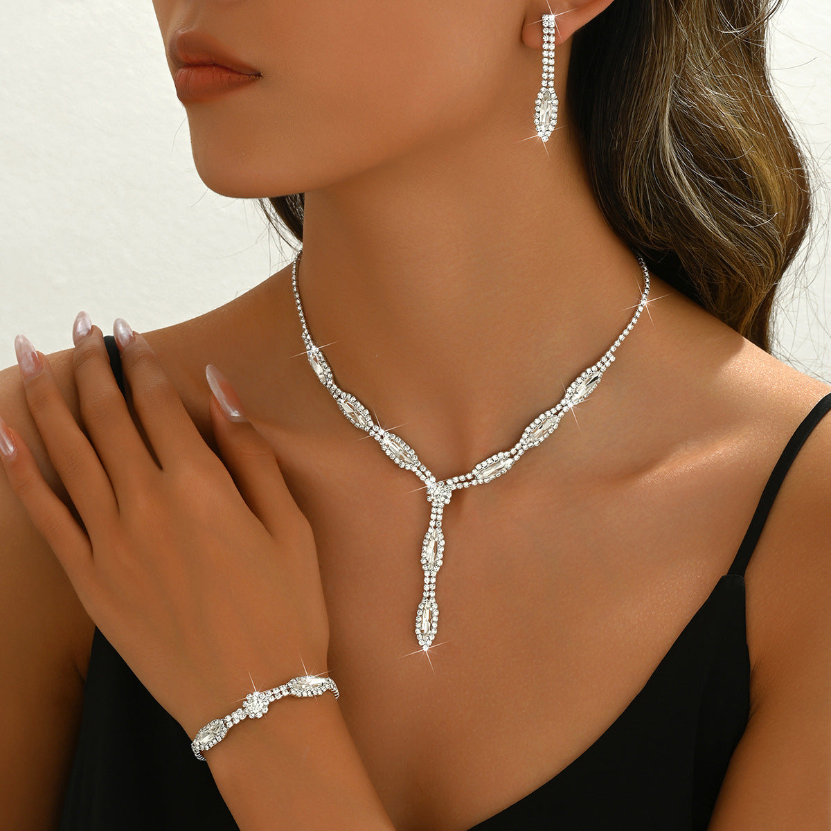 Chinese Wedding Bridal Jewelry Necklace Earrings 3-Piece Suit Banquet Dress Fashion Versatile Elegant Accessories Wholesale