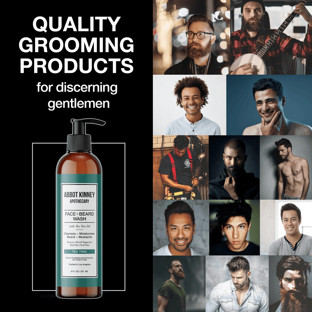 Abbot Kinney Apothecary Face + Beard Wash with Tea Tree Oil - 8 FL OZ - Face, Beard, and Shave Gel (UPC 850034020358) Los Angeles Brands 