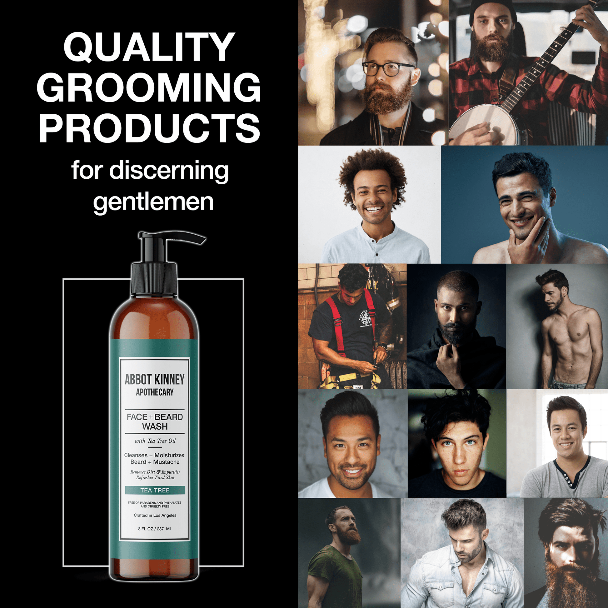 Abbot Kinney Apothecary Face + Beard Wash with Tea Tree Oil - 8 FL OZ - Face, Beard, and Shave Gel (UPC 850034020358) Los Angeles Brands 