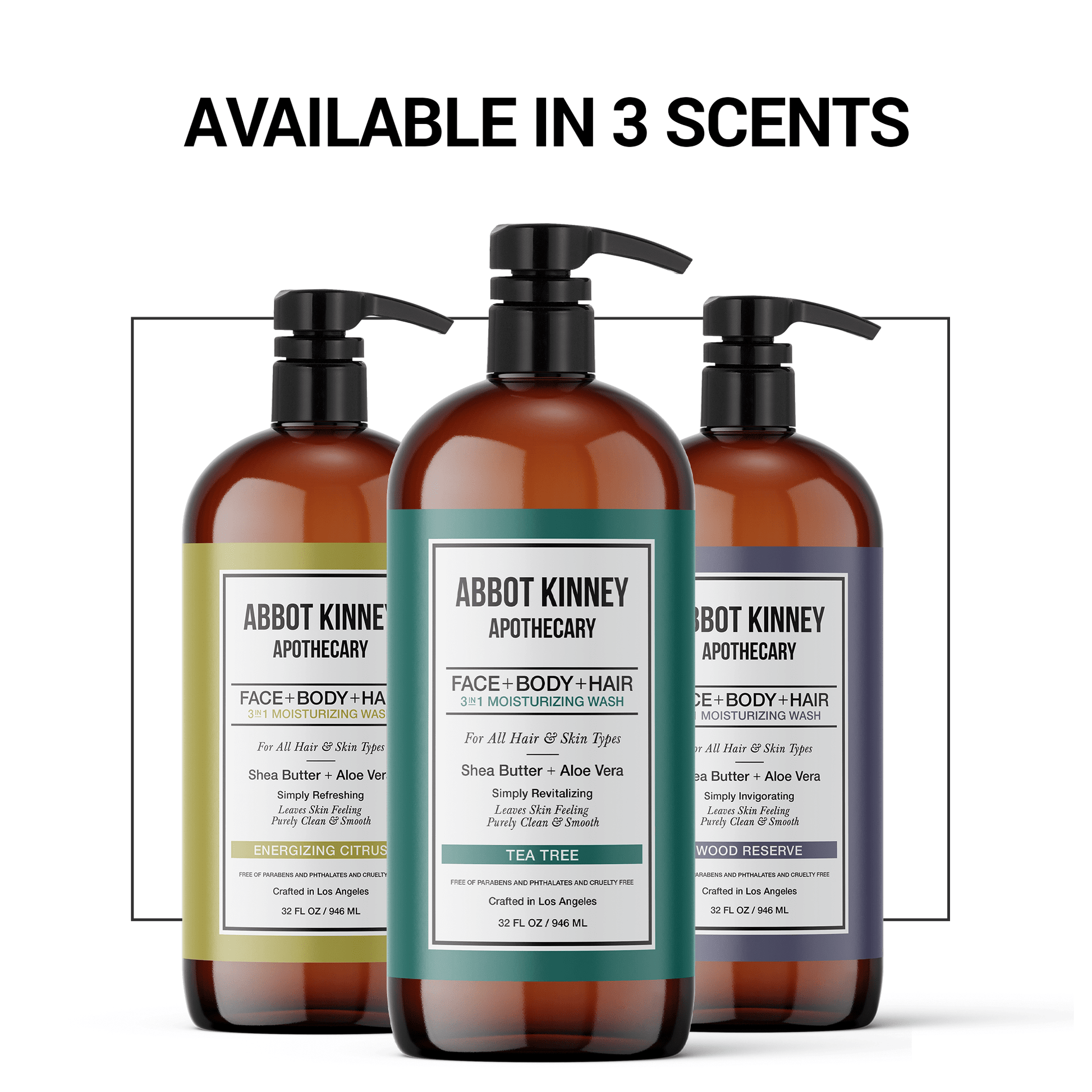 Abbot Kinney Apothecary Men's 3-in-1 Moisturizing Shampoo, Conditioner, and Body Wash, Tea Tree 32oz Men's Grooming Los Angeles Brands 