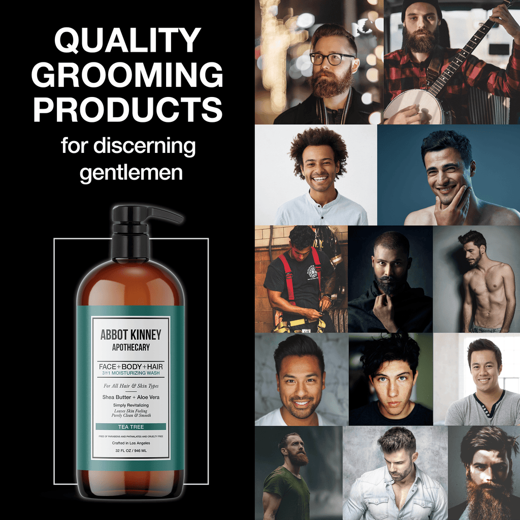 Abbot Kinney Apothecary Men's 3-in-1 Moisturizing Shampoo, Conditioner, and Body Wash, Tea Tree 32oz Men's Grooming Los Angeles Brands 