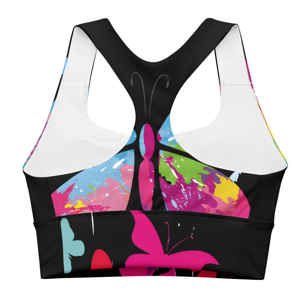 "510_Athletics" "Colorful Butterfy" Longline sports bra by 510_Athletics LLC