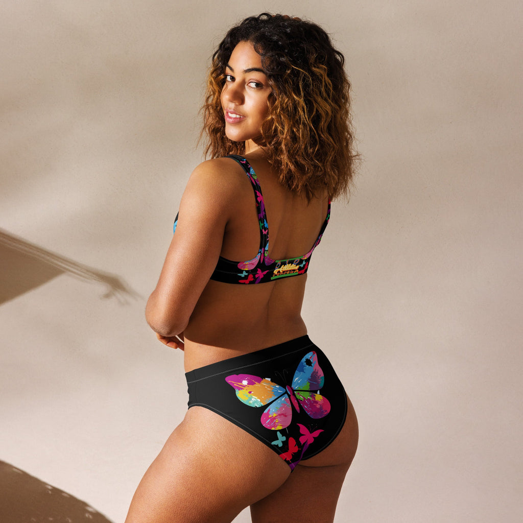 "510_Athletics" Colorful Butterflies" Recycled high-waisted bikini by 510_Athletics LLC