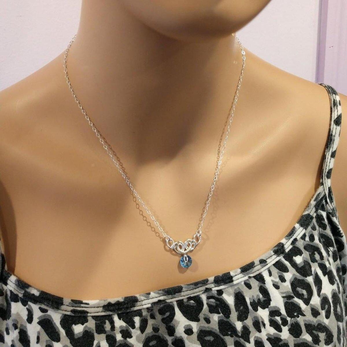 AMD1044-AMD1044-2-AMD1044-3-AMD1044-4-AMD1044-5-AMD1044-6-AMD1044-7 Silver Wire Sculpted Round Aqua Crystal Pendant Necklace - Necklace - Alexa Martha Designs   