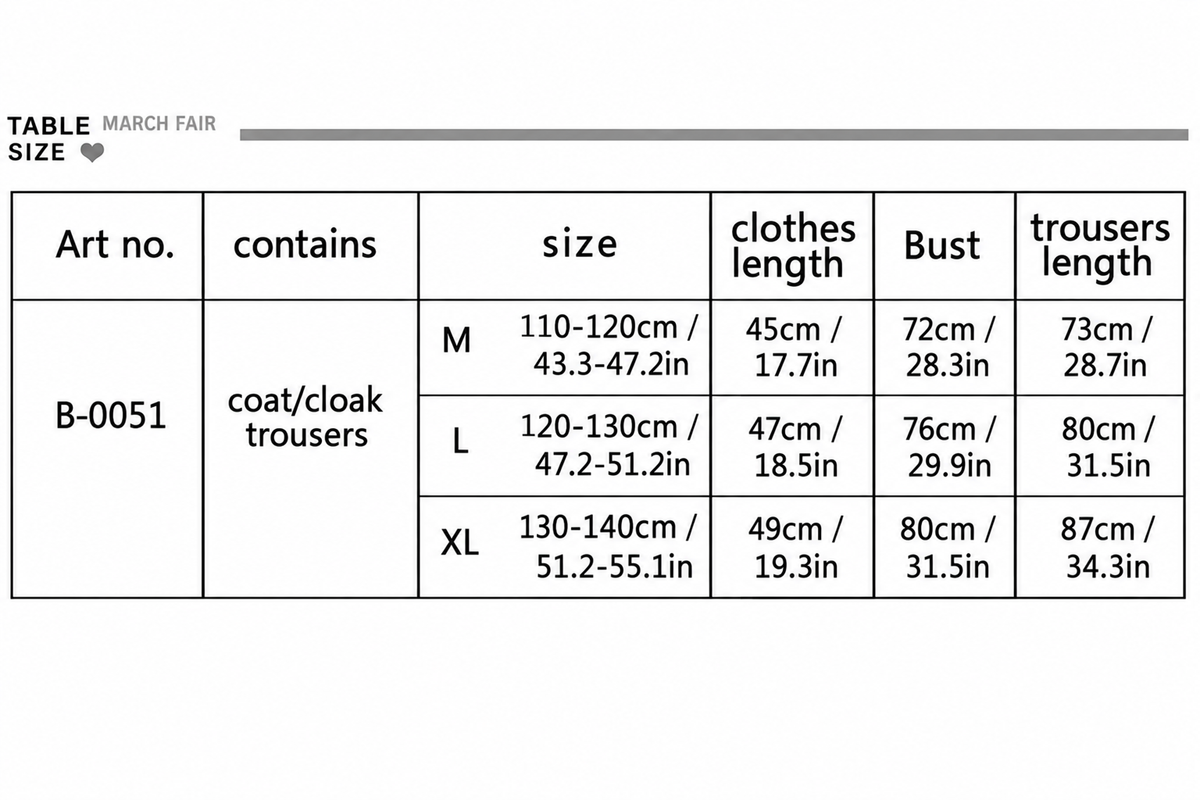 B-0051 chart with centimeter and US inch measurements