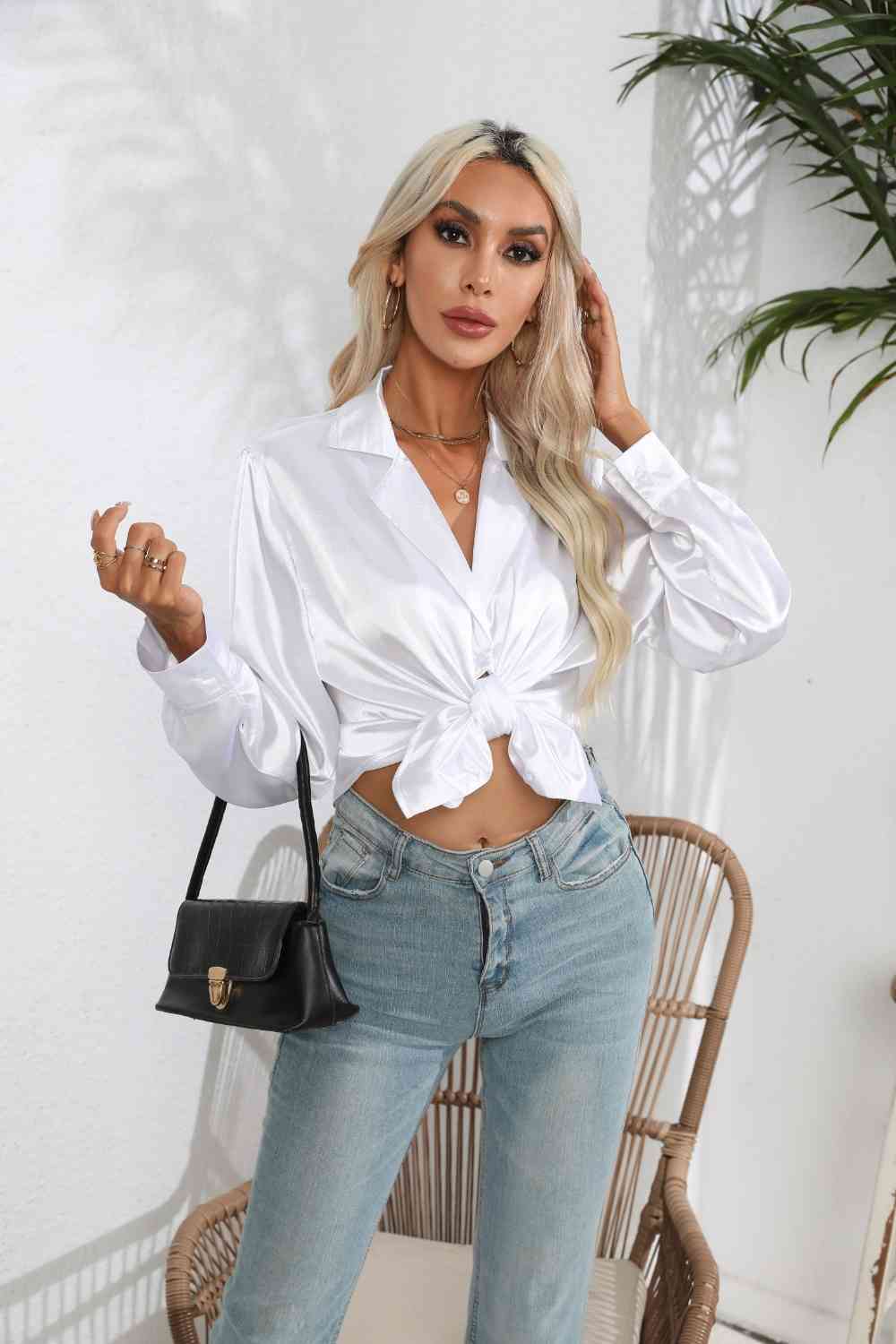 Lapel Collar Button Up Long Sleeve Shirt by VYSN
