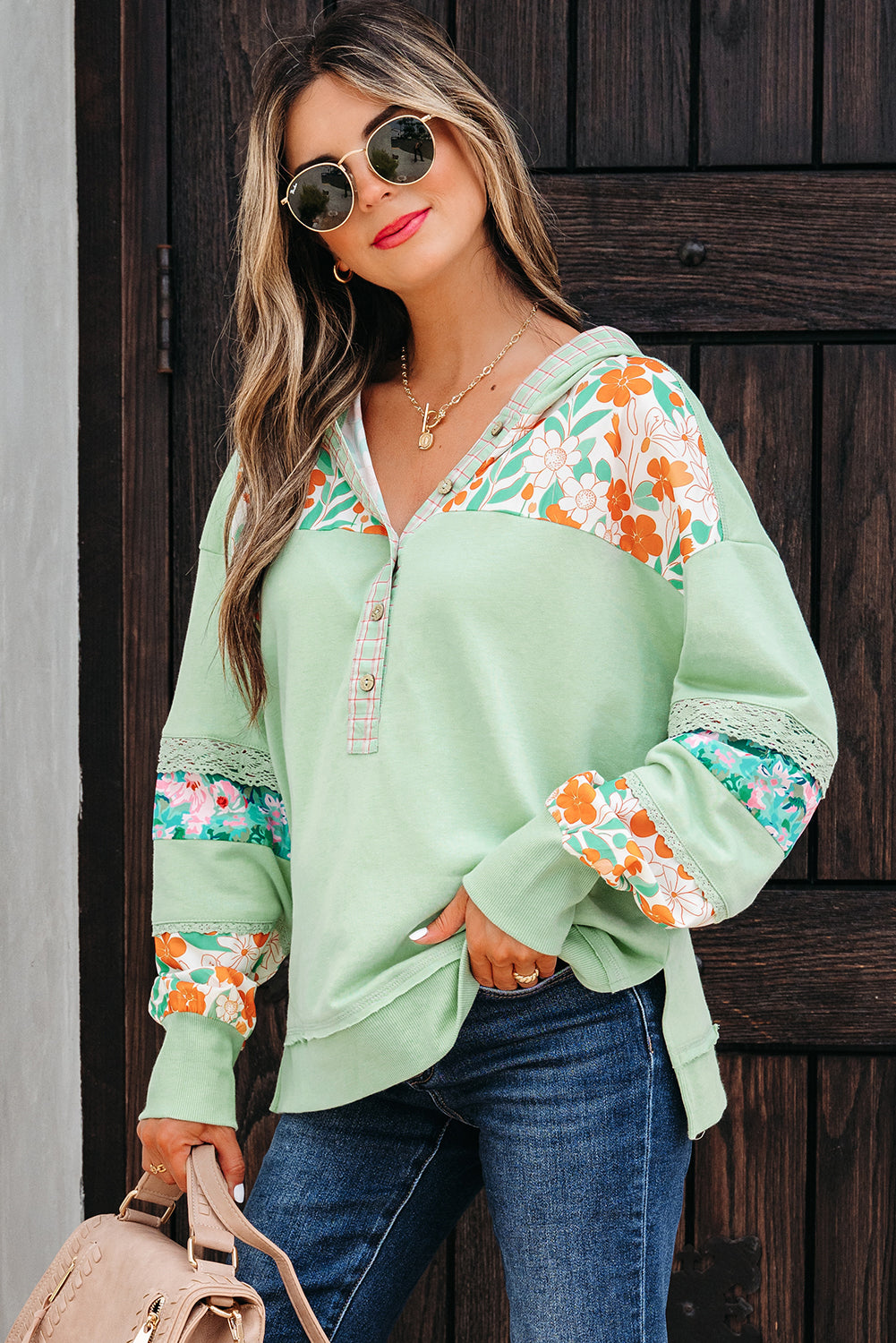 Emberly Patchwork Half Hooded Pullover by Threaded Pear