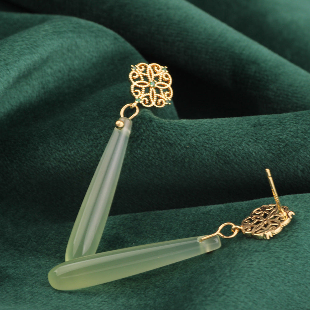 Empress Bloom: Handcrafted Chinese Agate & Antique Copper Drop Earrings