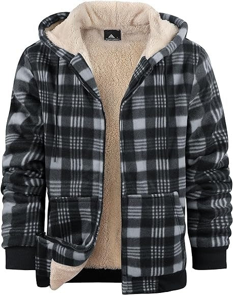 Men's Plaid Print Hooded Zip-Up Jacket Winter Thickened Cotton-padded Coat Warm Clothing by 510_Athletics LLC