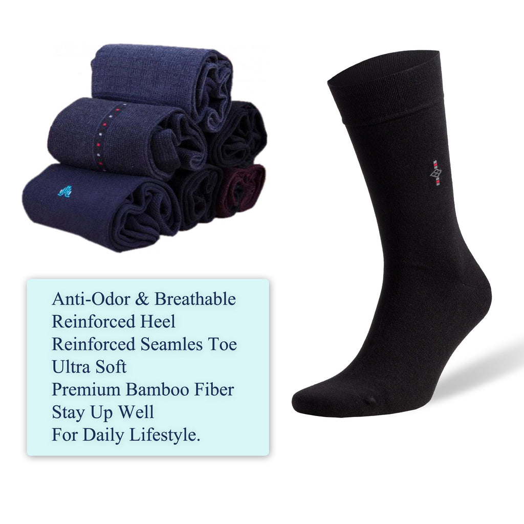 Men's Bamboo Dress Socks with Seamless Toe, Crew Length, Size 8-11.5 