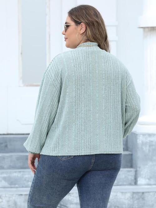 Full Figured Size Mock Neck Long Sleeve Knit Top by VYSN