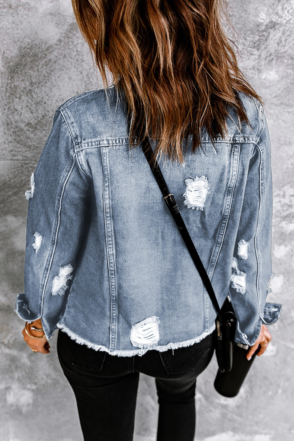 Sofibelle Distressed Raw Hem Jacket by Threaded Pear