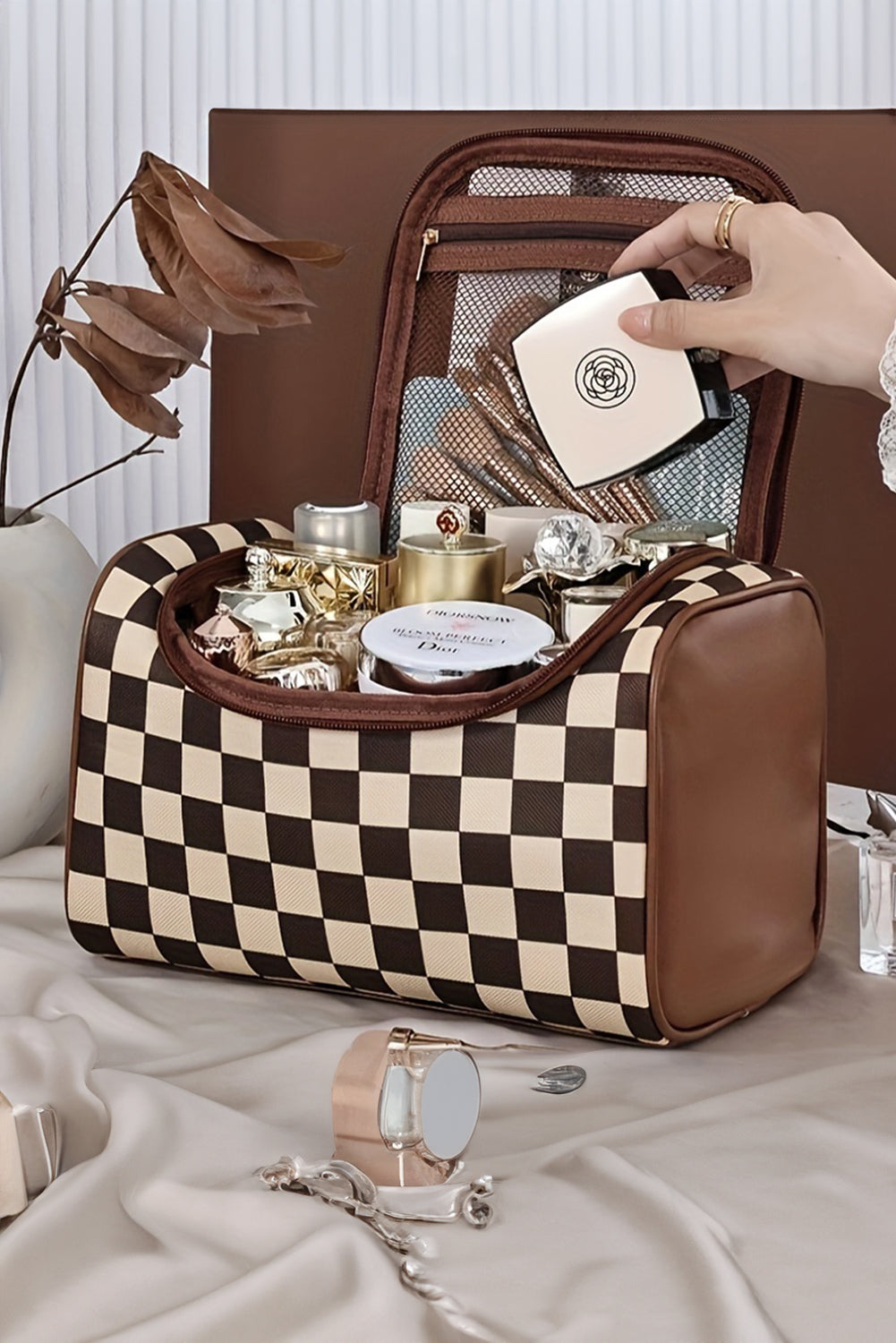 Black Checkered Zipper Makeup Bag by Threaded Pear