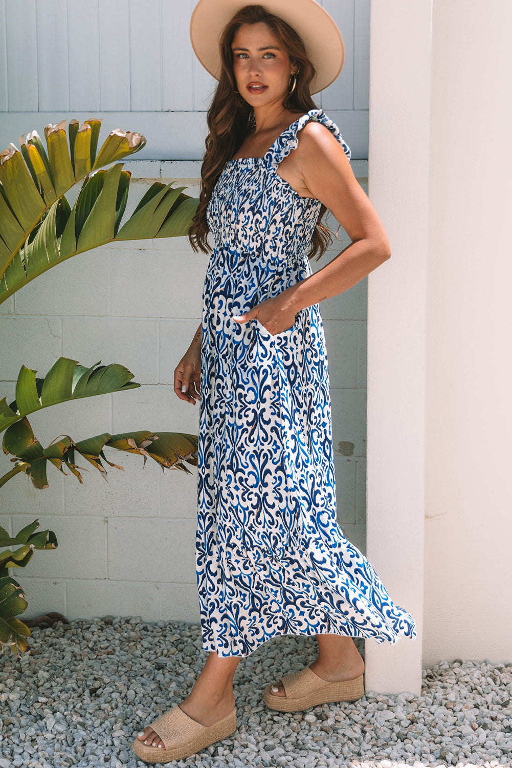 Malka Boho Smocked High Waist Maxi Dress - Threaded Pear