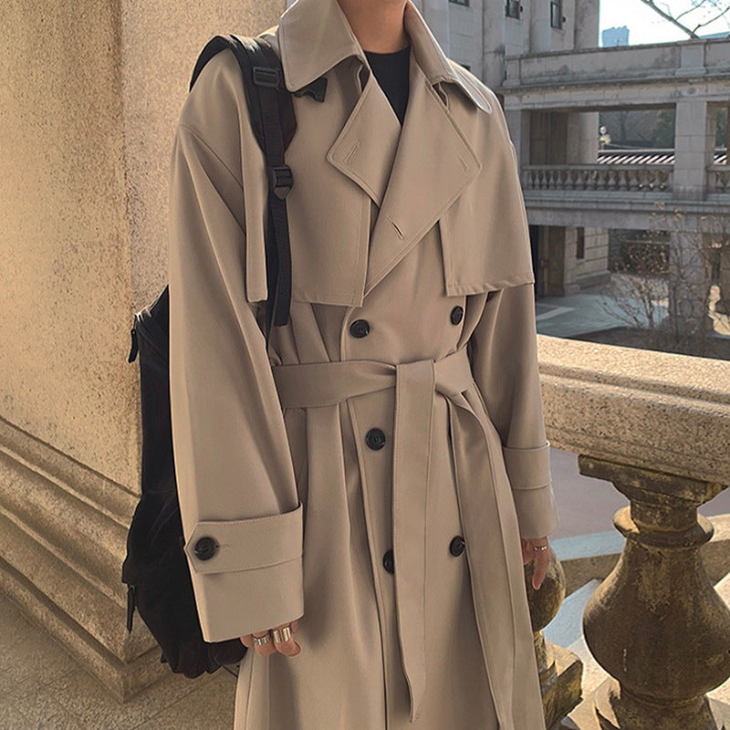 Men's Trench Coat/ Mid-length/ Loose Over-knee/ British Double-breasted Coat by 510_Athletics LLC
