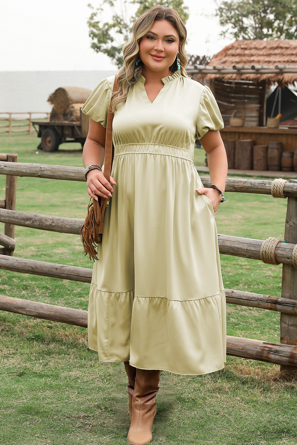 Leia Plus Size Notched V Neck Maxi Dress - Threaded Pear
