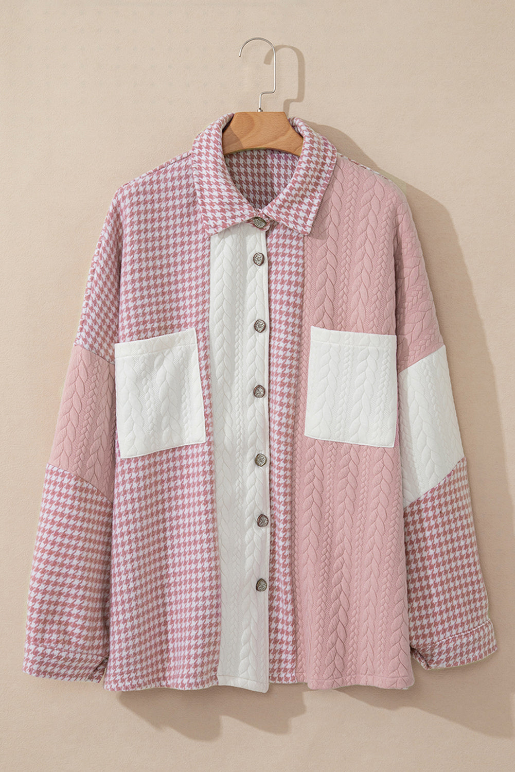 Luna Houndstooth Loose Shacket - Threaded Pear