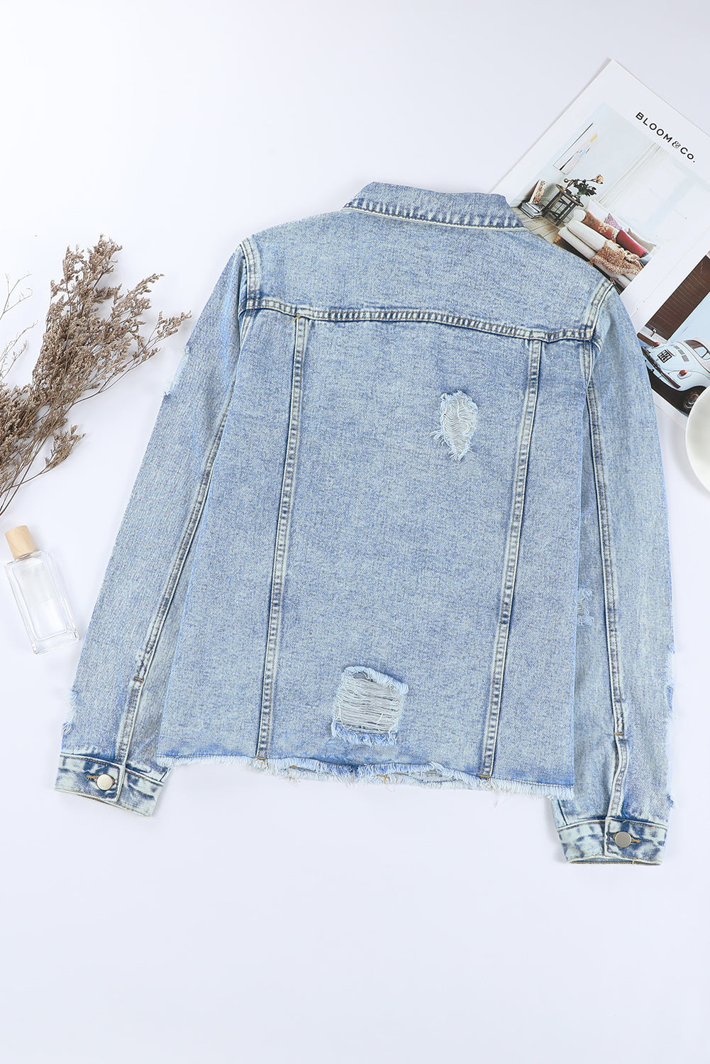 Sofibelle Distressed Raw Hem Jacket by Threaded Pear