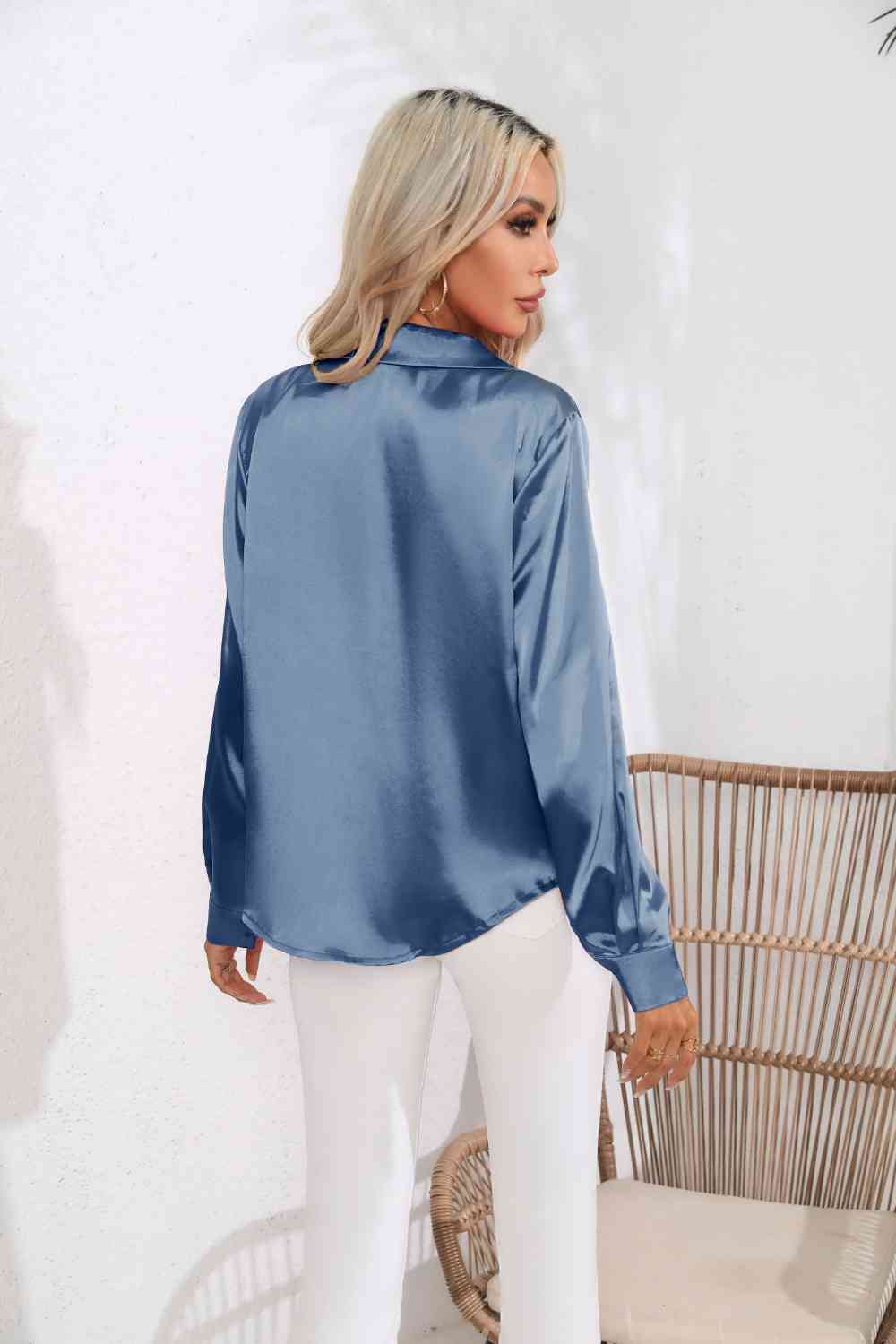 Lapel Collar Button Up Long Sleeve Shirt by VYSN
