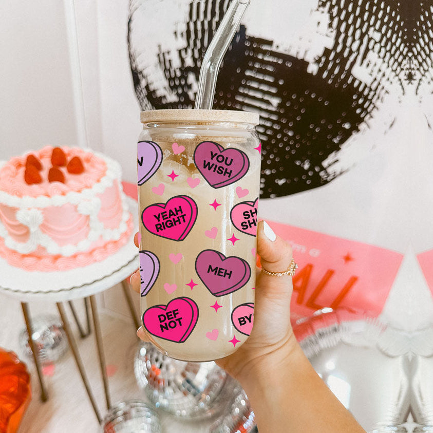 Valentine’s glass tumbler with funny quotes for gifting.
Galentine’s Day drinkware for celebrating with friends.
Unique Valentine’s Day glass cups for quirky gifts.