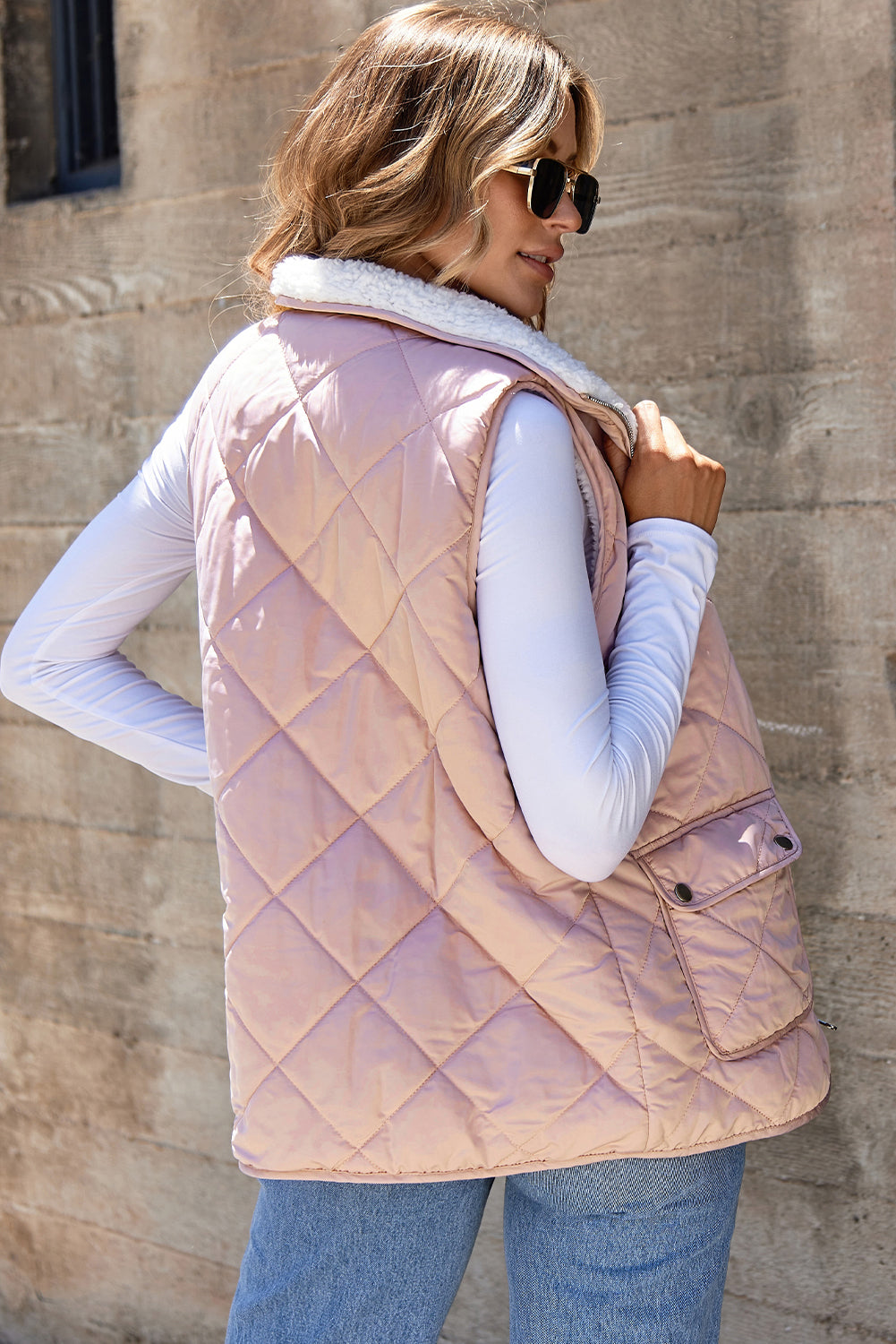 Lillian Fleece Lined Quilted Vest - Threaded Pear