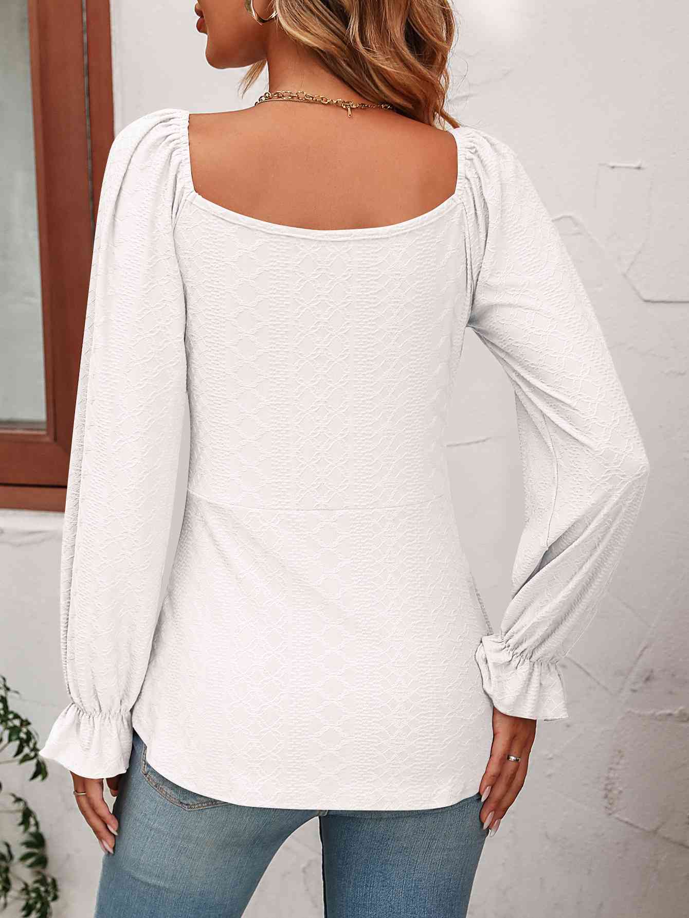 Tie Front V-Neck Puff Sleeve Blouse by VYSN
