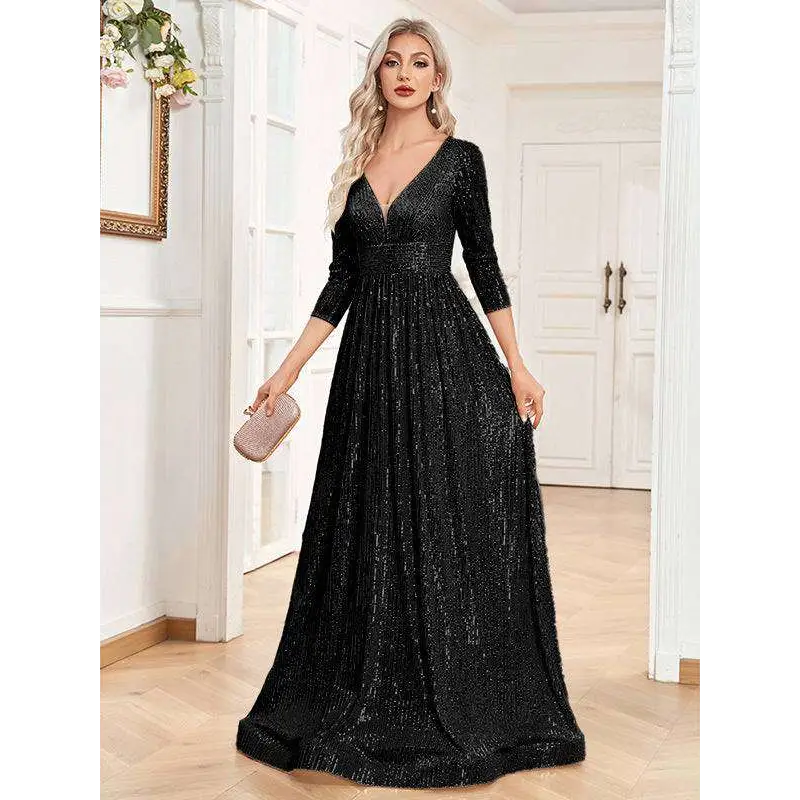 Champagne Sequined High Waist Party Formal Dress