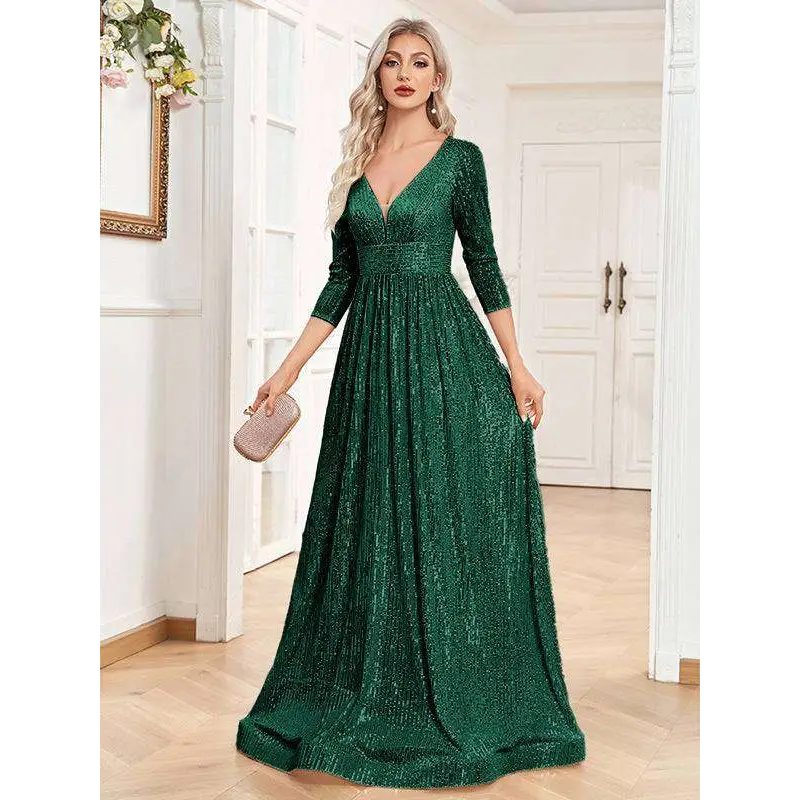 Champagne Sequined High Waist Party Formal Dress