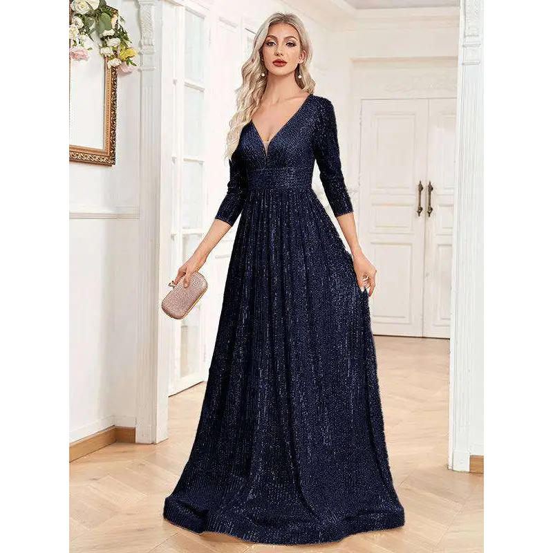 Champagne Sequined High Waist Party Formal Dress