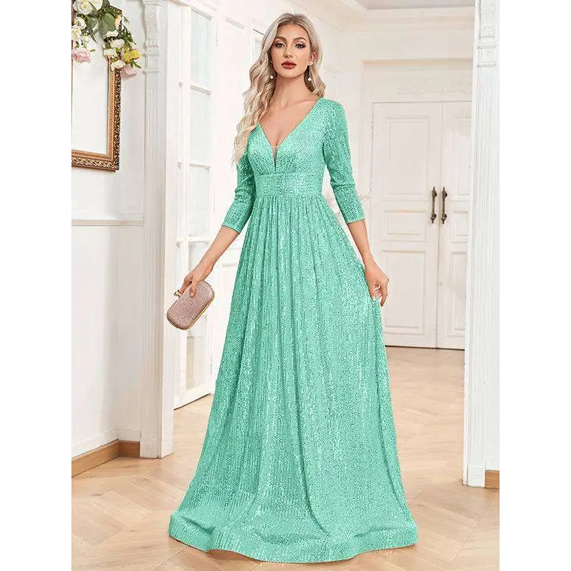 Champagne Sequined High Waist Party Formal Dress