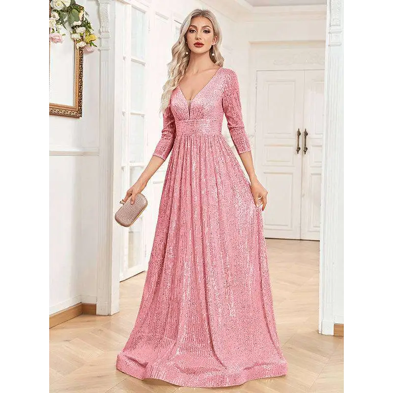 Champagne Sequined High Waist Party Formal Dress