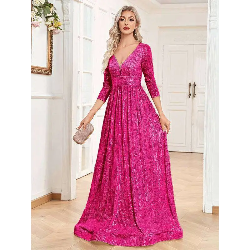 Champagne Sequined High Waist Party Formal Dress