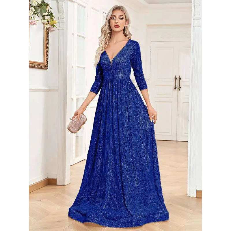 Champagne Sequined High Waist Party Formal Dress