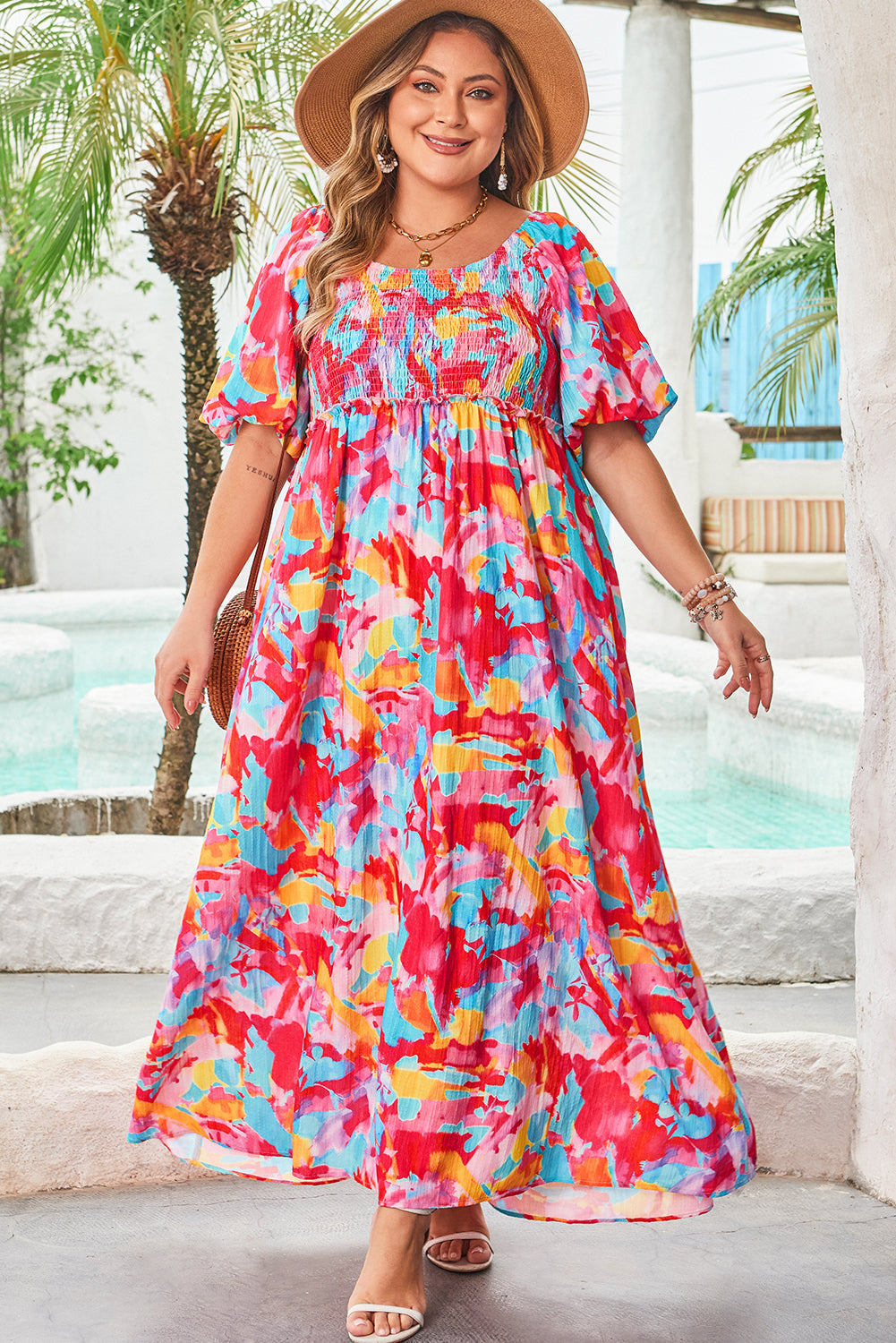 Rachel Plus Size Puff Sleeve Square Neck Dress by Threaded Pear